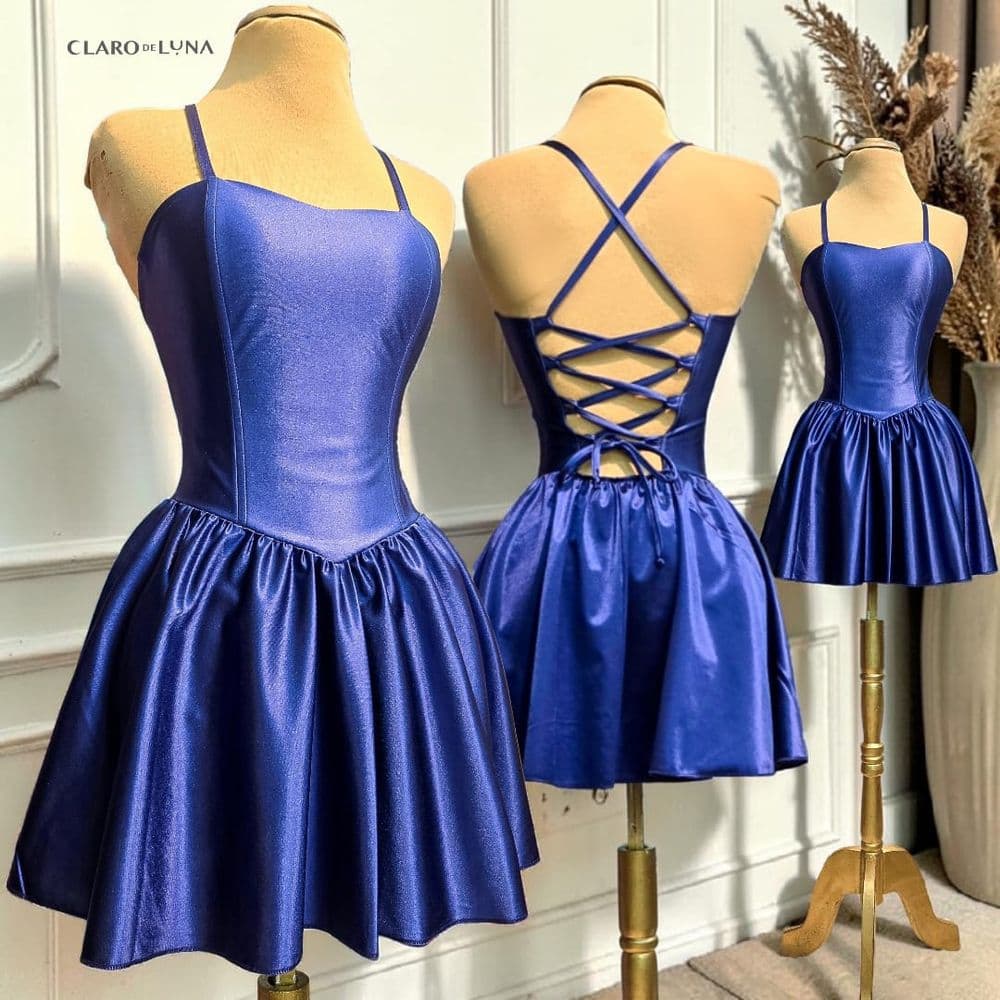 Vestido Corto Satinado Corset con Espalda Acordonada