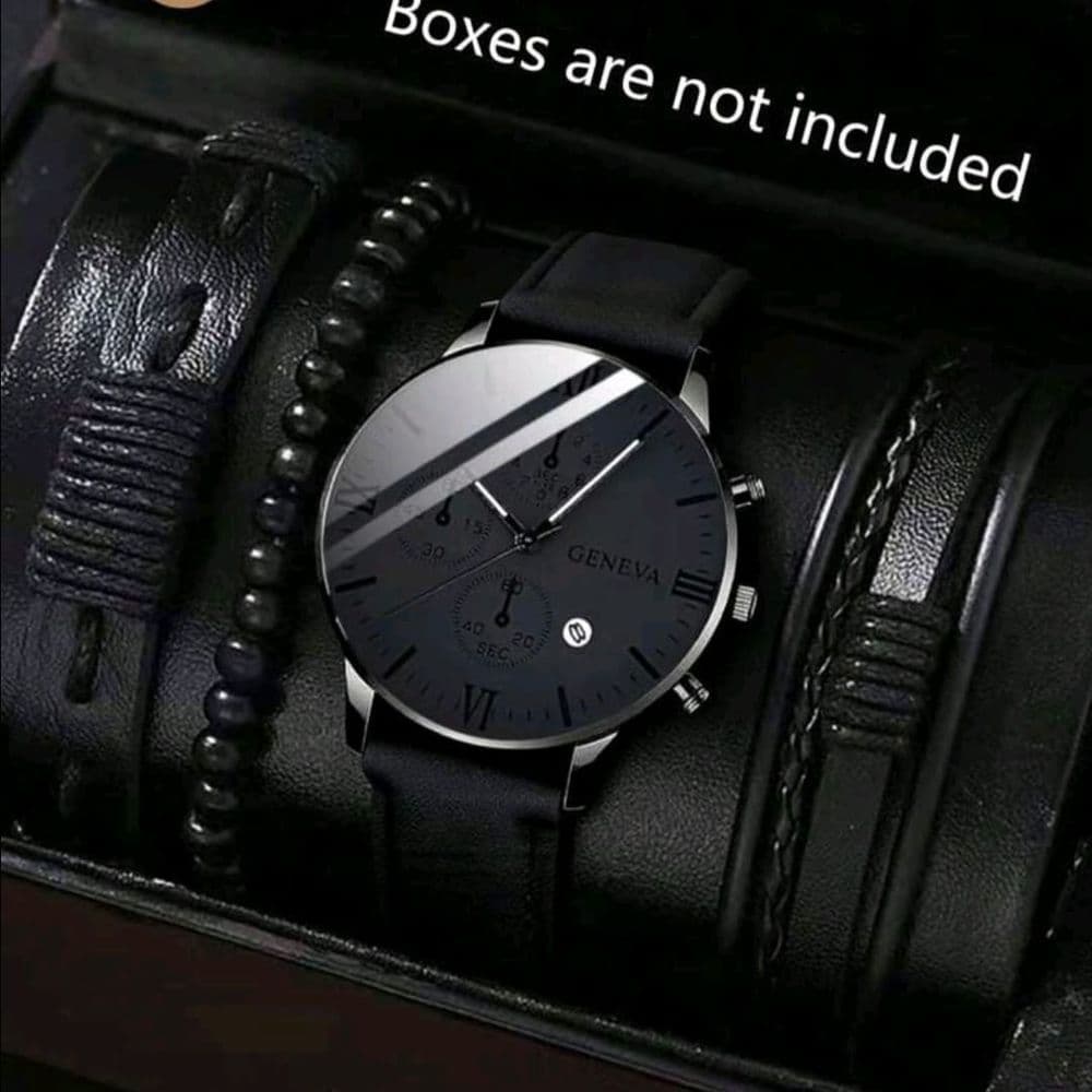 SET RELOJ CUERO PU NEGRO GENEVA