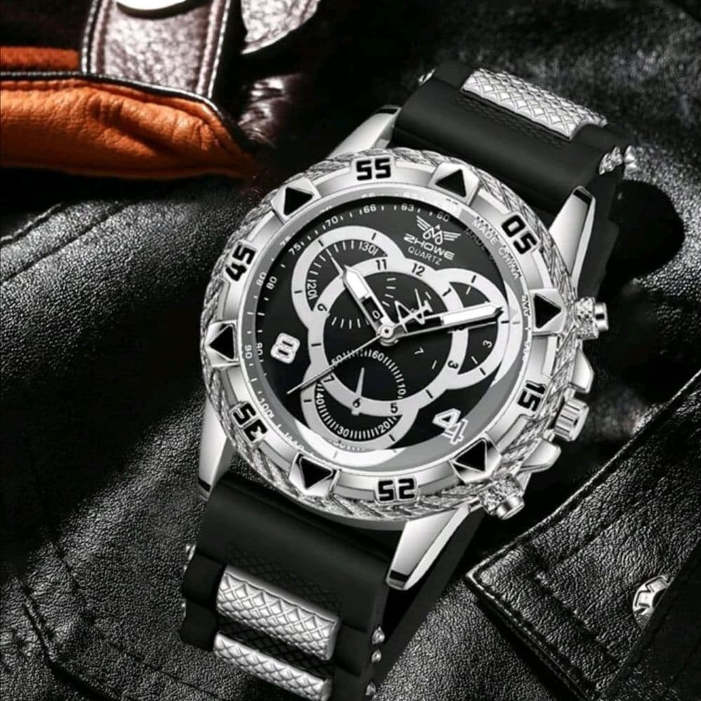 RELOJ ZHOWE CORREA NEGRO Y PLATA FONDO NEGRO