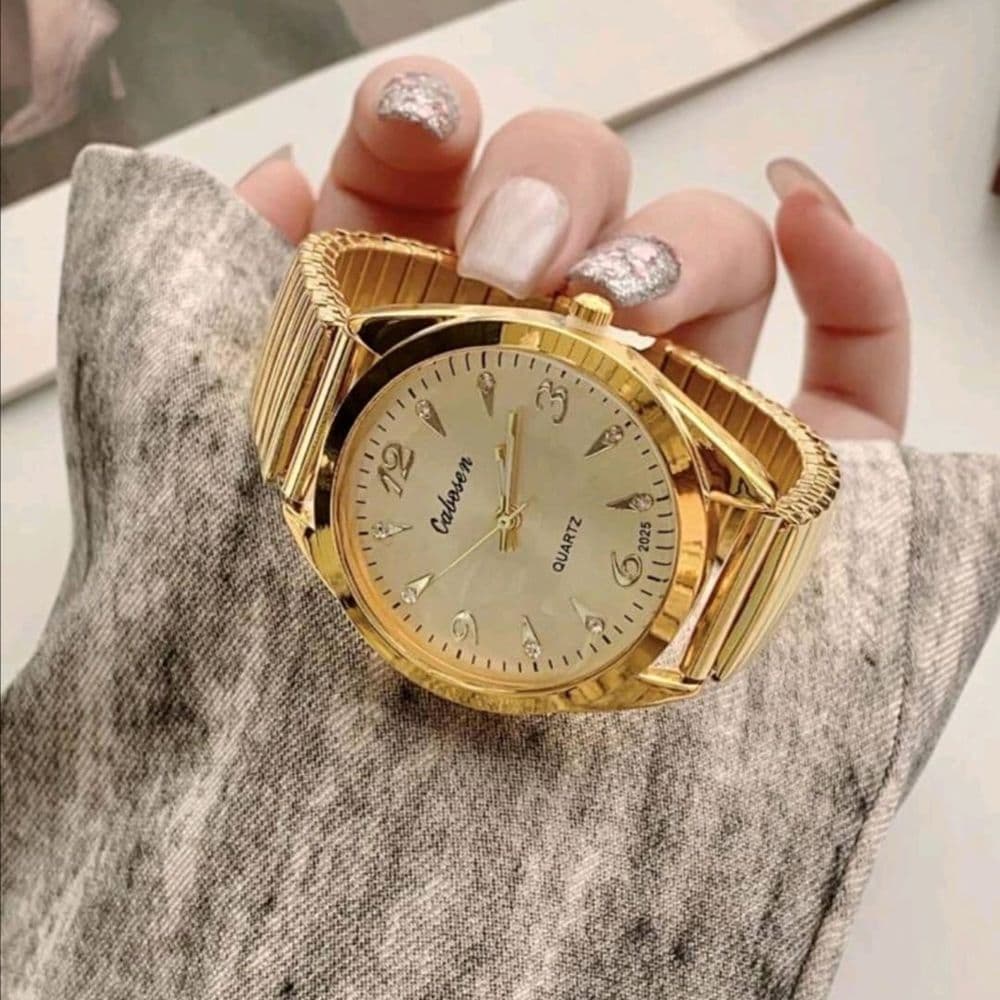 RELOJ MALLA ELASTICA DORADO ACERO INOX