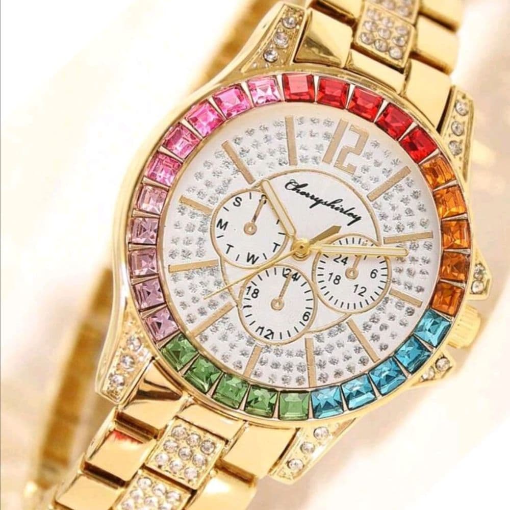 RELOJ CON PIEDRAS MULTICOLOR DE ACERO INOX