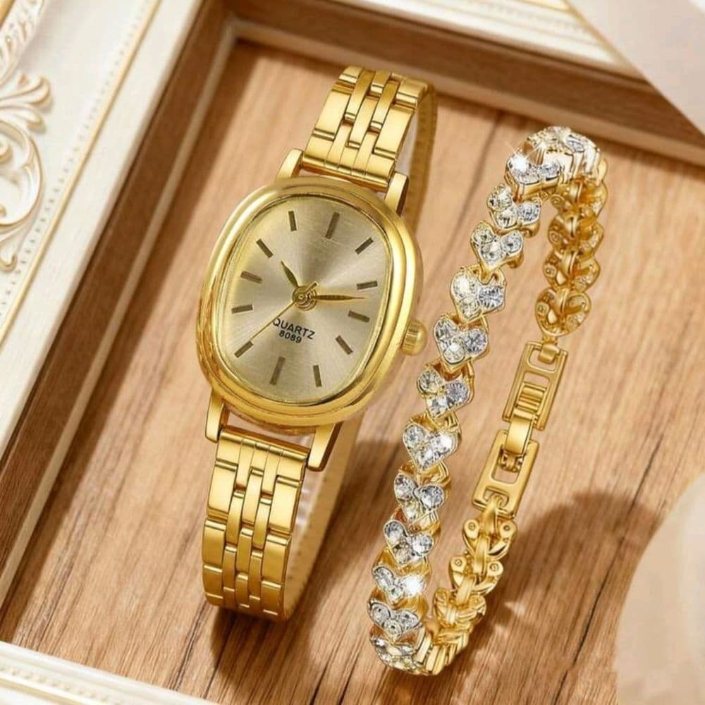 SET DE RELOJ DE ACERO INOXIDABLE CON PULSERA CON BRILLOS