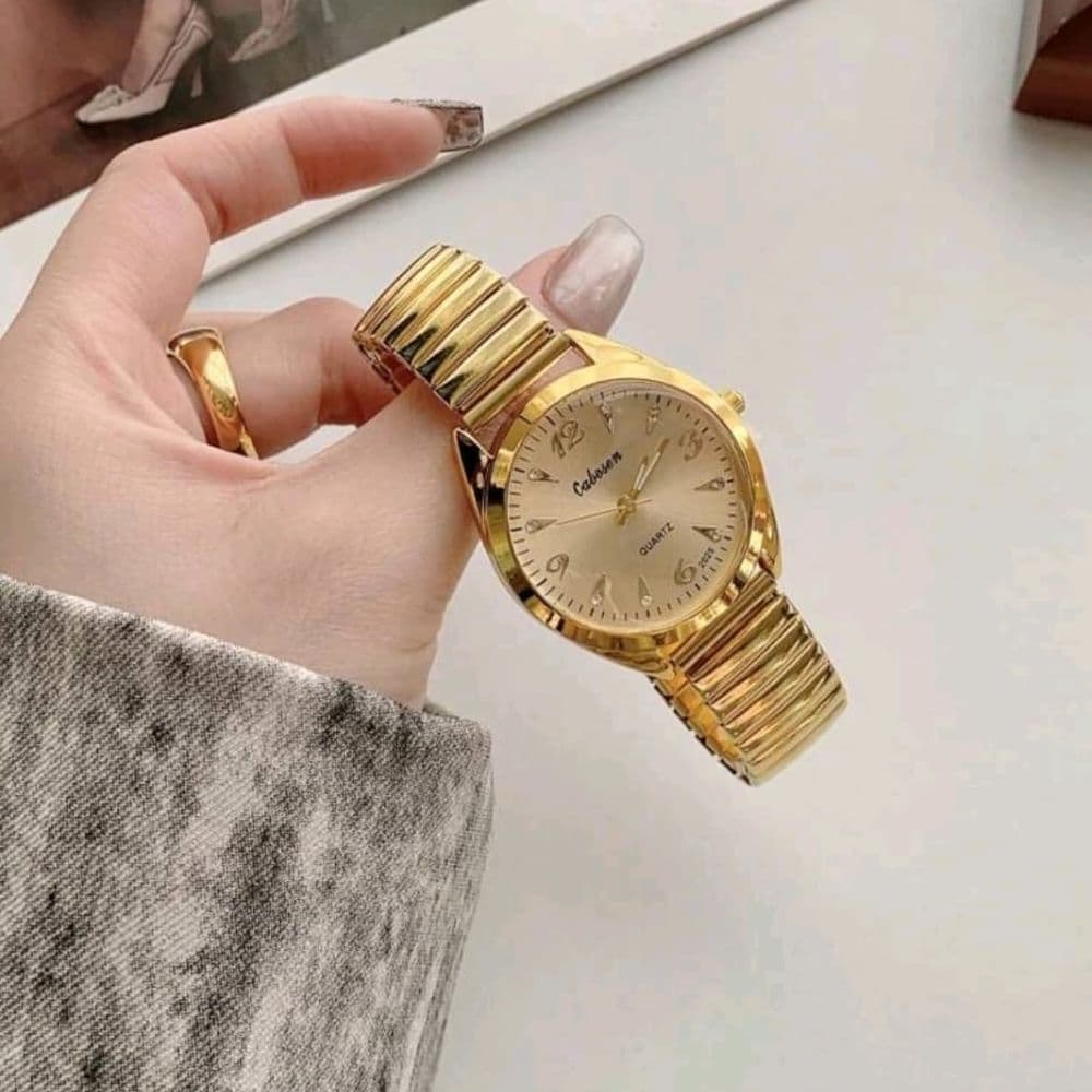 RELOJ MALLA ELASTICA DORADO ACERO INOX