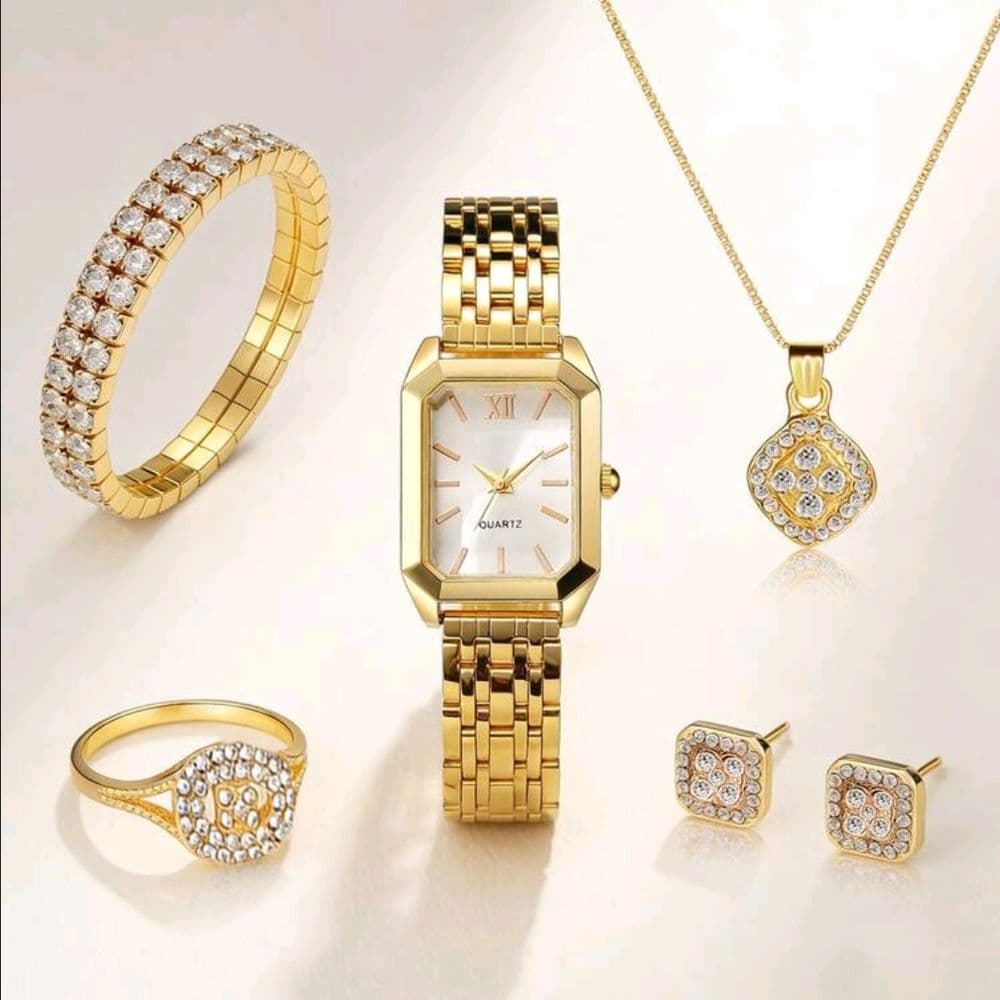 Set de reloj y joyas dorado