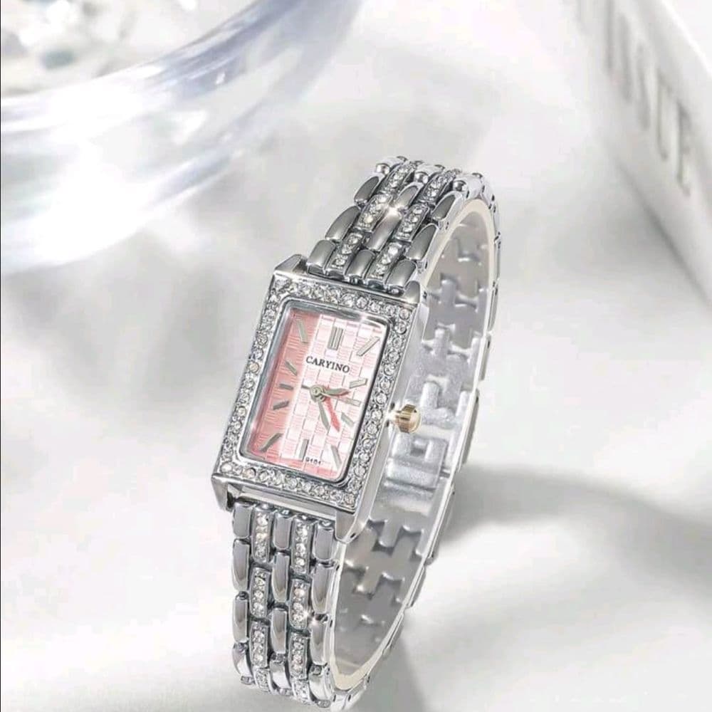 RELOJ CARYINO ACERO INOXIDABLE PLATEADO FONDO ROSA