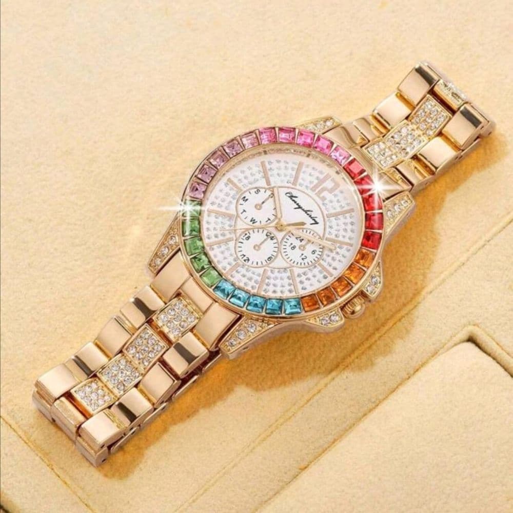 RELOJ CON PIEDRAS MULTICOLOR DE ACERO INOX