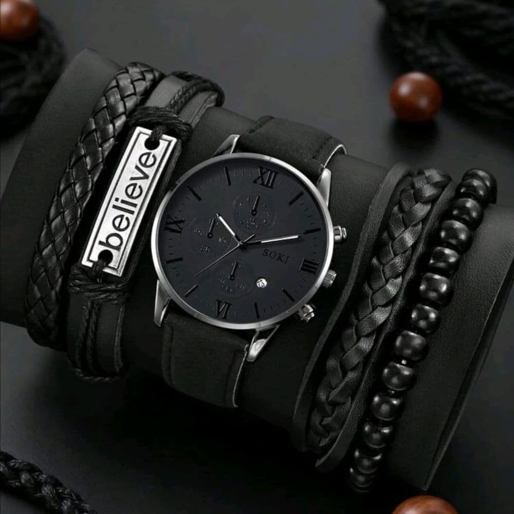 SET DE RELOJ TOTAL BLACK CUERO PU