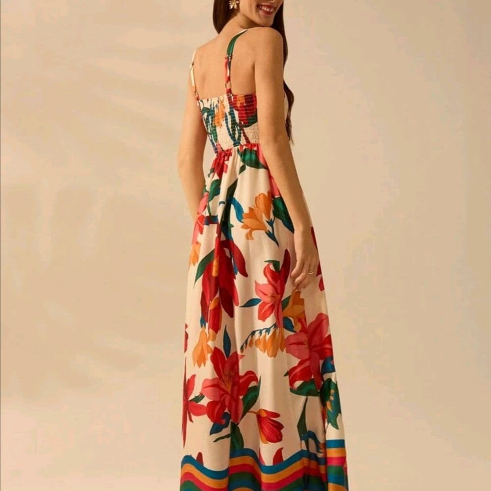 MAXI VESTIDO FLOREADO CON TIRANTES TALLE XL