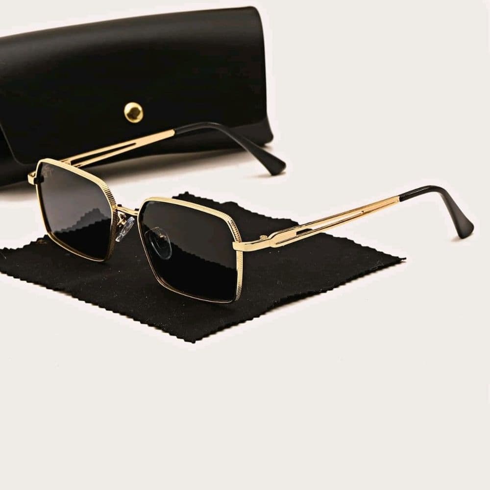 GAFAS ESTILO RETRO CUADRADO NEGRO Y DORADO