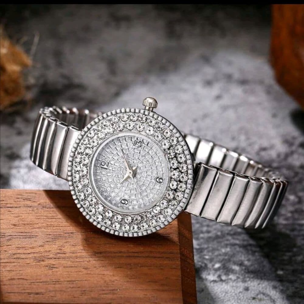 RELOJ ACERO INOX MALLA ELASTICA Y PIEDRAS
