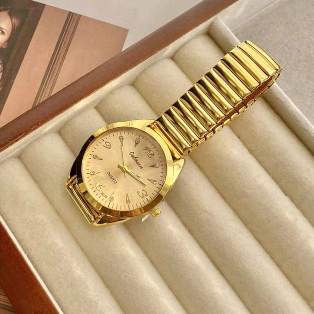 RELOJ MALLA ELASTICA DORADO ACERO INOX