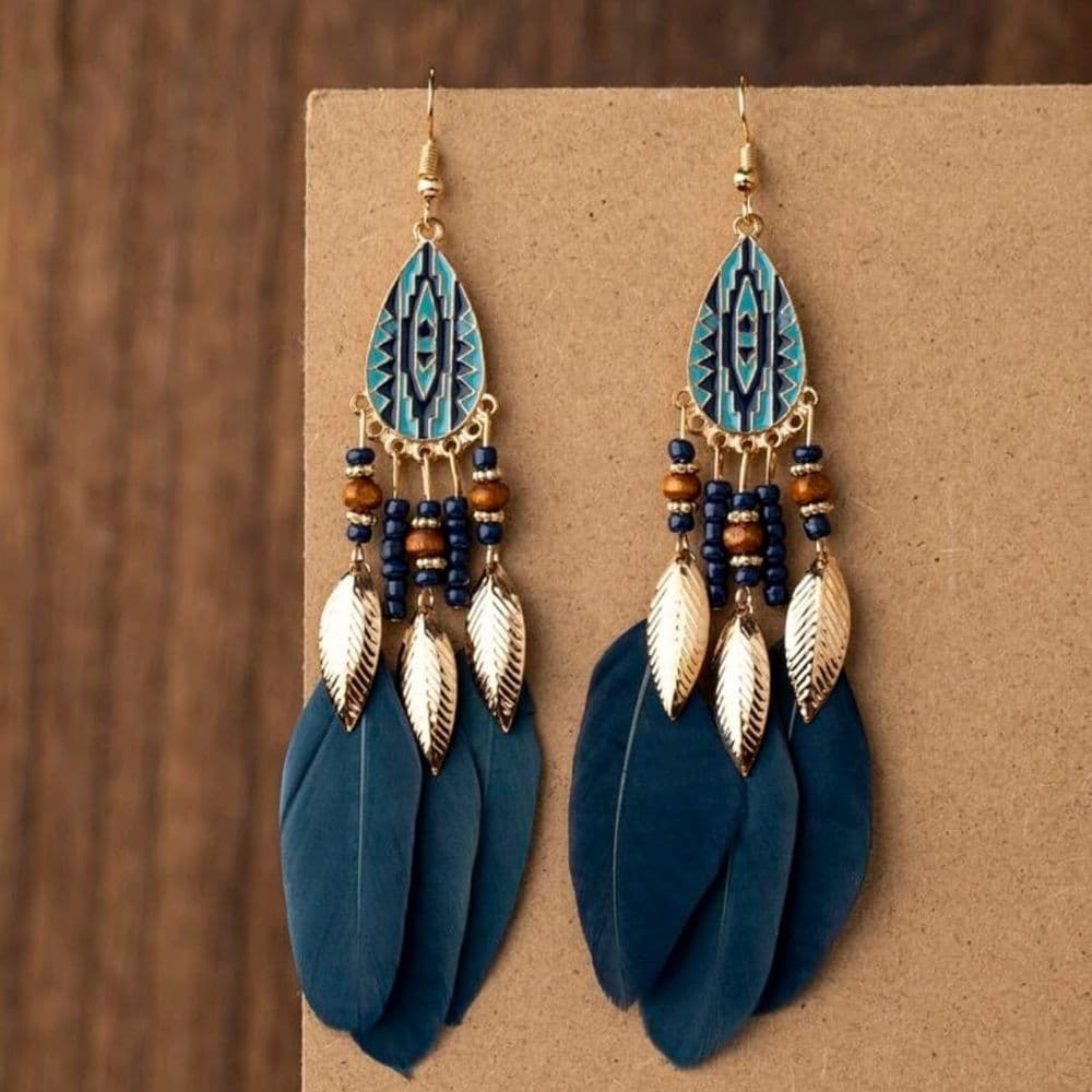 PAR DE PENDIENTES DE PLUMAS AZULES