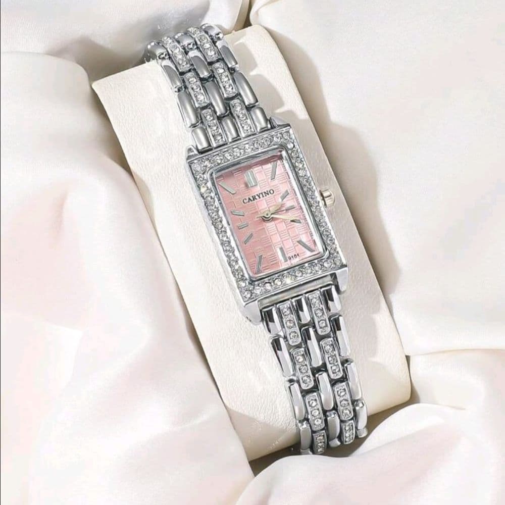 RELOJ CARYINO ACERO INOXIDABLE PLATEADO FONDO ROSA