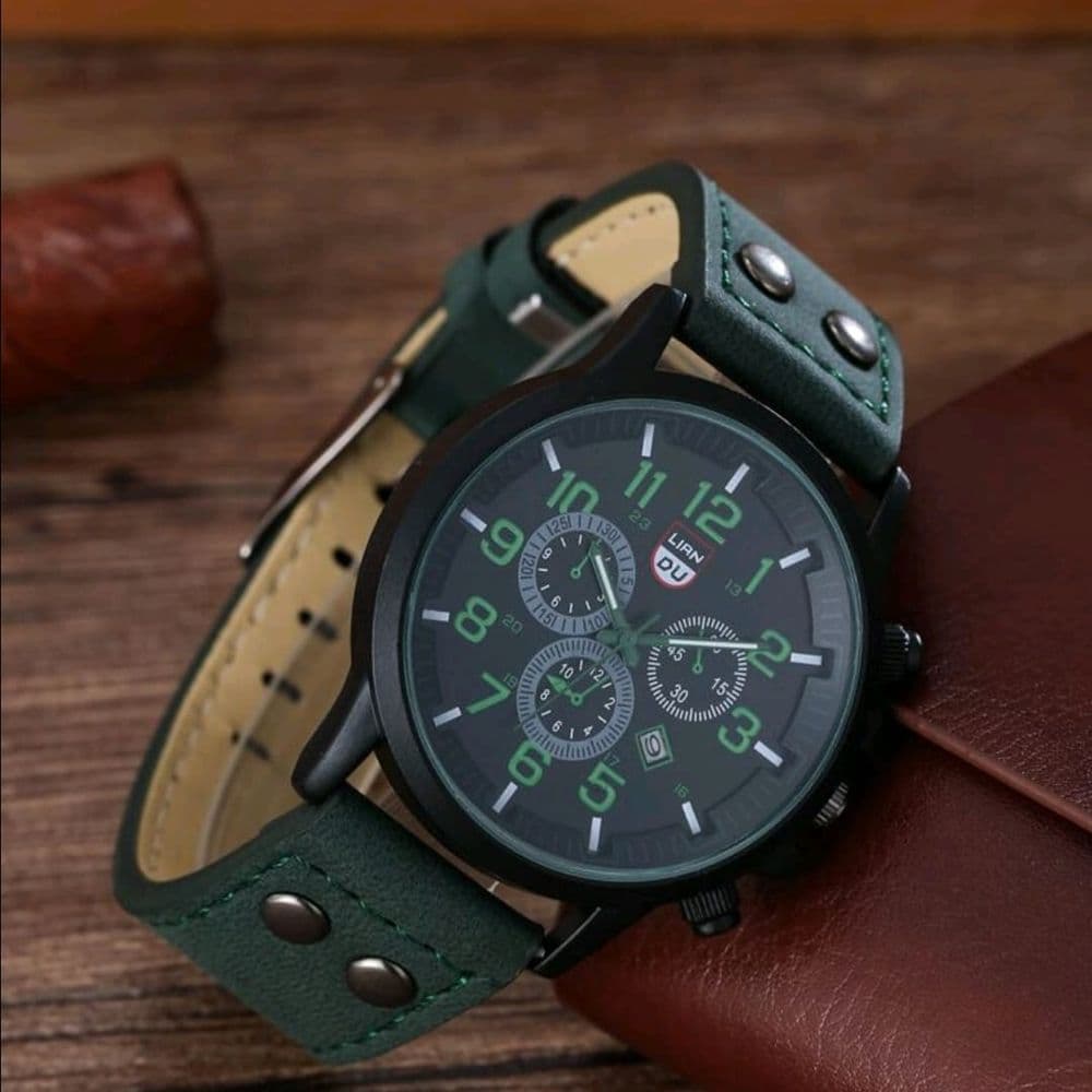 SET DE ROLOJ DE CUERO PU VERDE CON PULSERAS