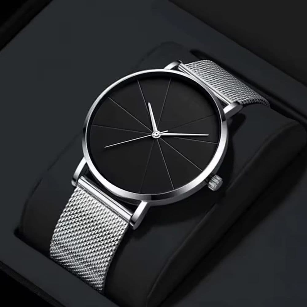 SET DE RELOJ PLATEADO Y NEGRO