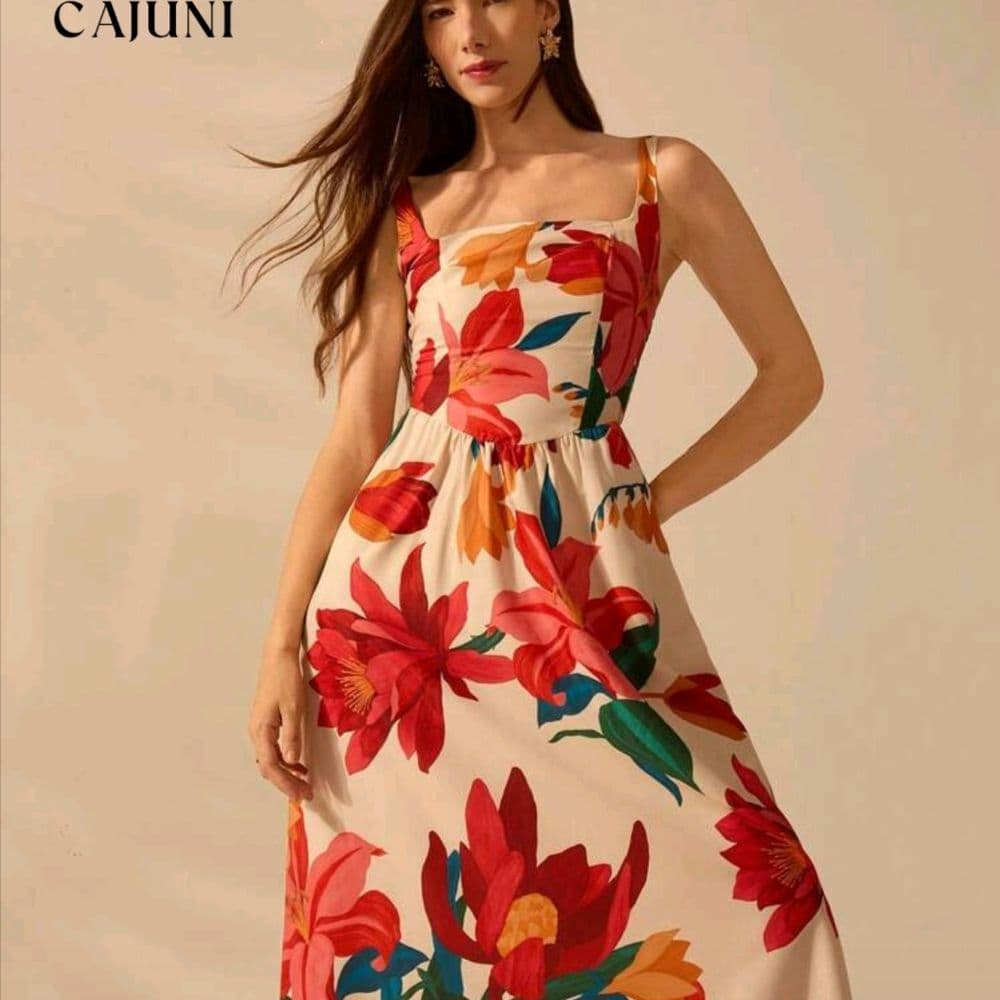 MAXI VESTIDO FLOREADO CON TIRANTES TALLE XL