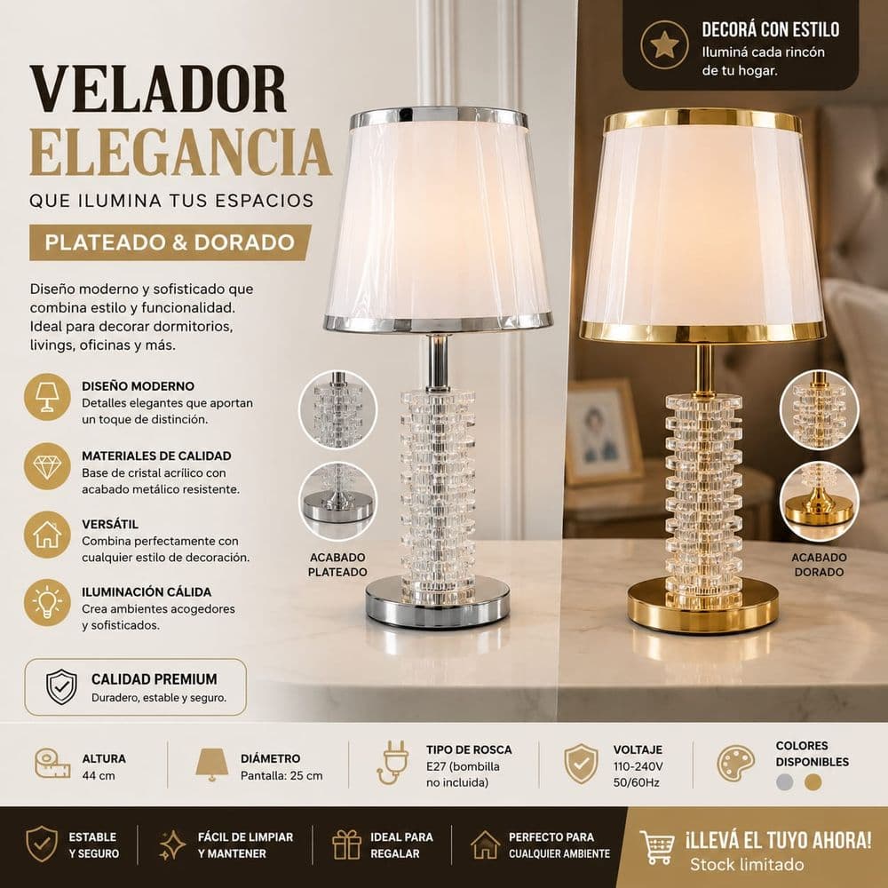🪔 Velador Elegancia – Plateado & Dorado