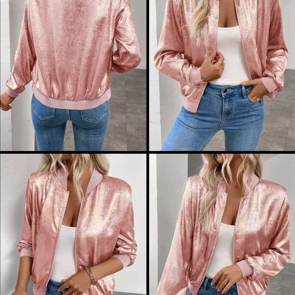 CHAQUETA BOMBER ROSA METALIZADO TALLE G