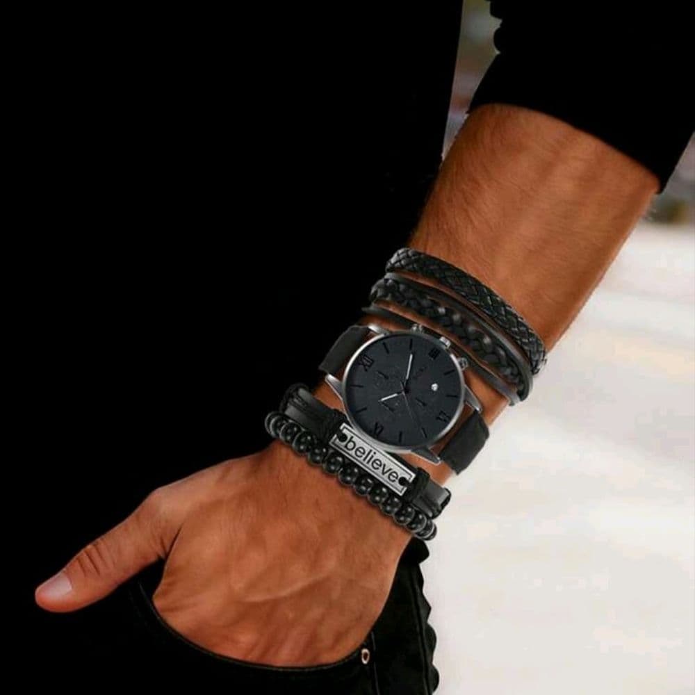 SET DE RELOJ TOTAL BLACK CUERO PU