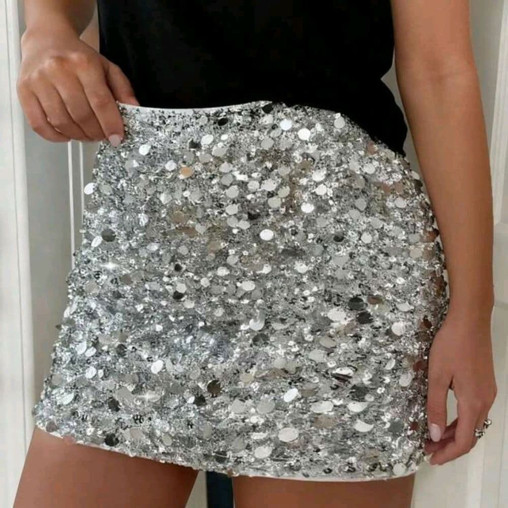 Falda Mini lentejuelas plateadas