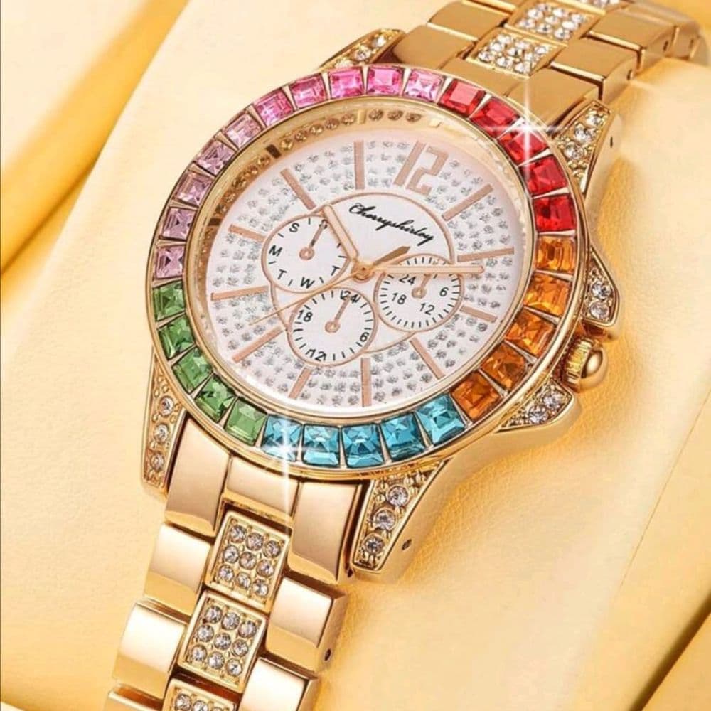 RELOJ CON PIEDRAS MULTICOLOR DE ACERO INOX