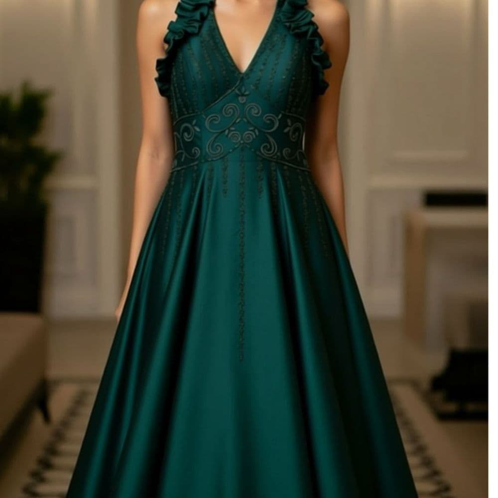 Vestido Gala tafeta espalda abierta con strass