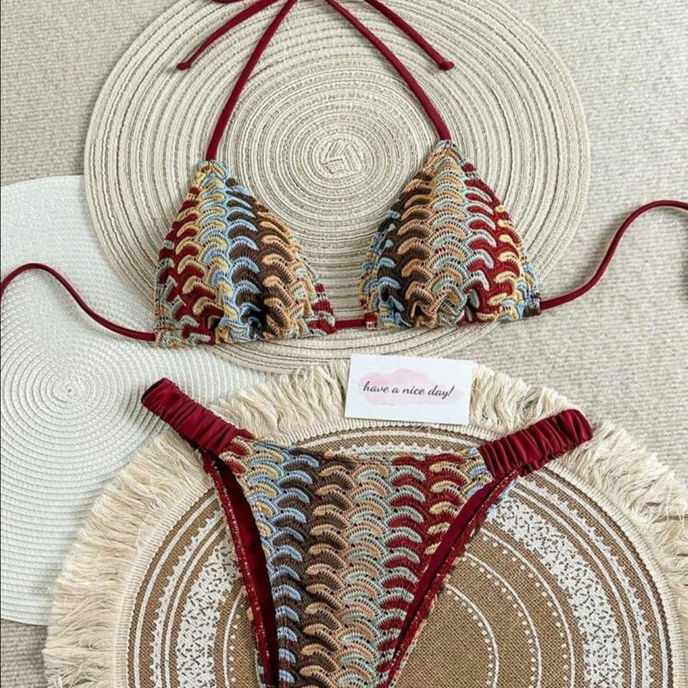 TRAJE DE BAÑO 2 PIEZAS TEJIDO MULTICOLOR TALLES P, M Y G