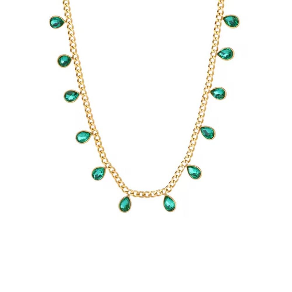 Collar bañado en oro 18k con gota verde agua