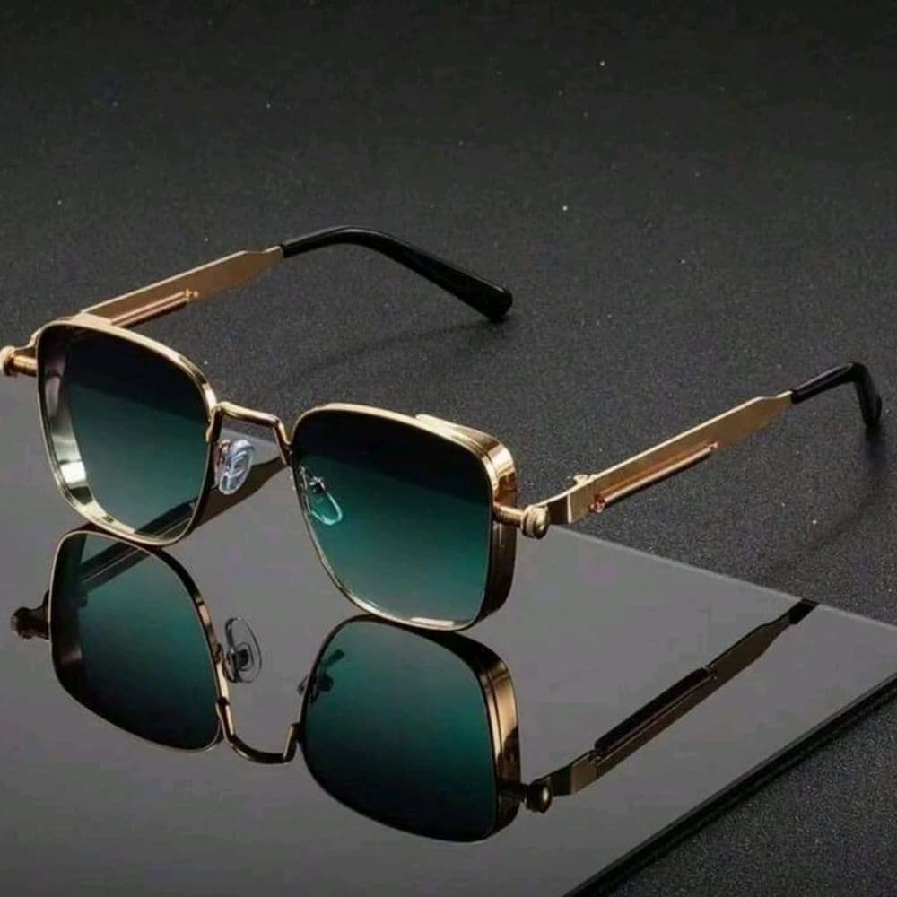 GAFAS STEAMPUNK CUADRADAS VERDE Y DORADO