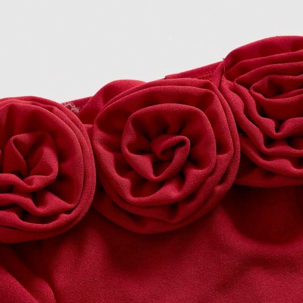 Vestido Colorado Flores 3D