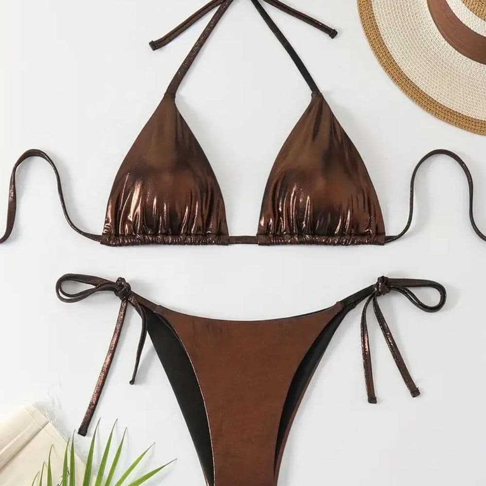 TRAJE DE BAÑO 2 PIEZAS METALIZADO MARRON COBRIZO