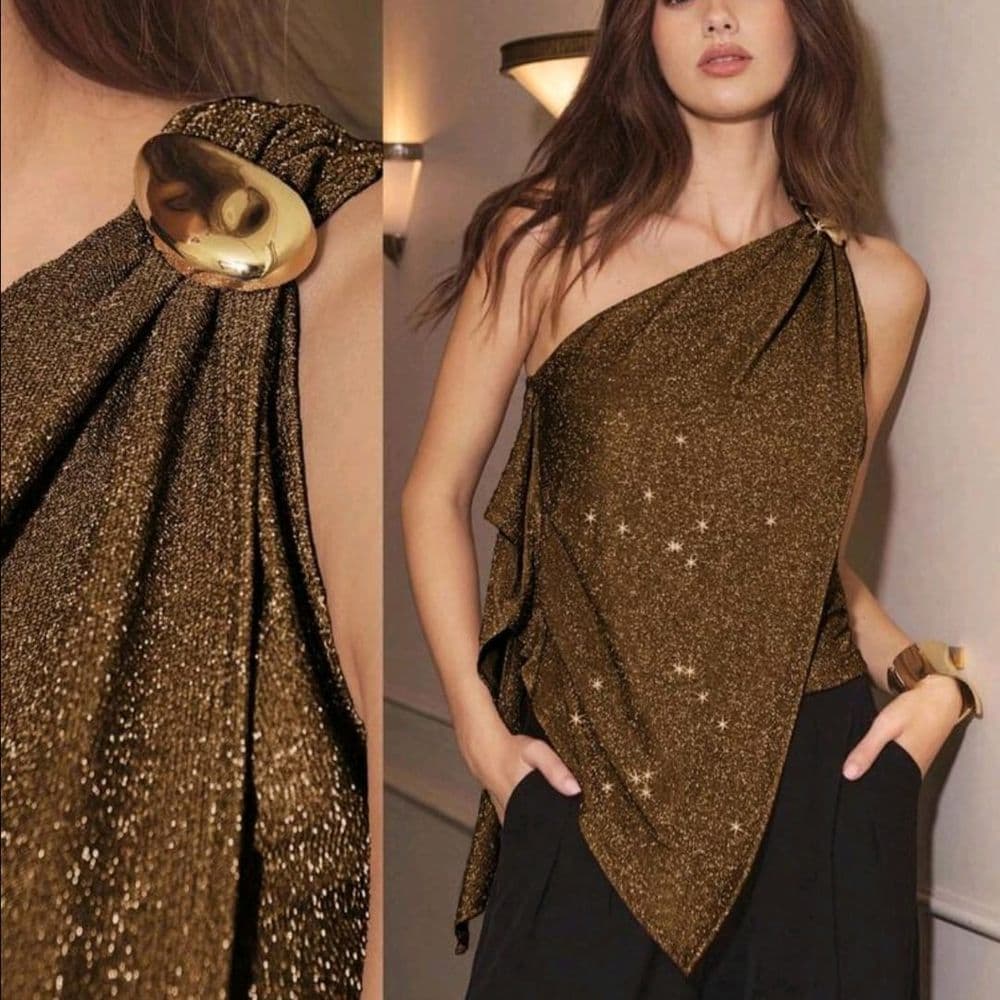 BLUSA BRILLOSA COLOR COBRE TALLE M
