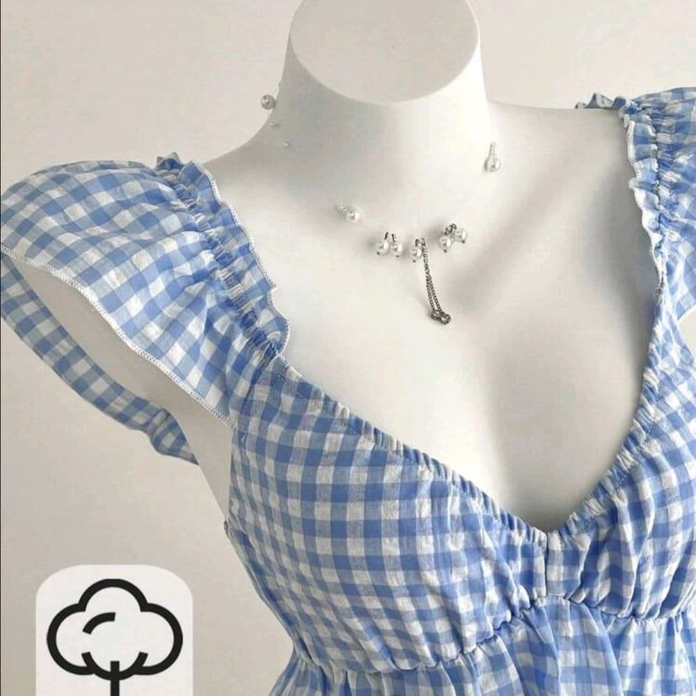 BLUSA DE TIRANTES ROMANTICA CUADRILLE CELESTE TALLE M