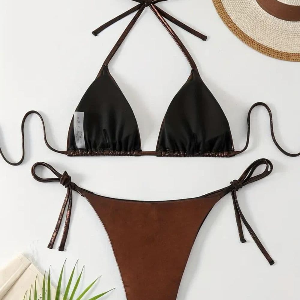 TRAJE DE BAÑO 2 PIEZAS METALIZADO MARRON COBRIZO