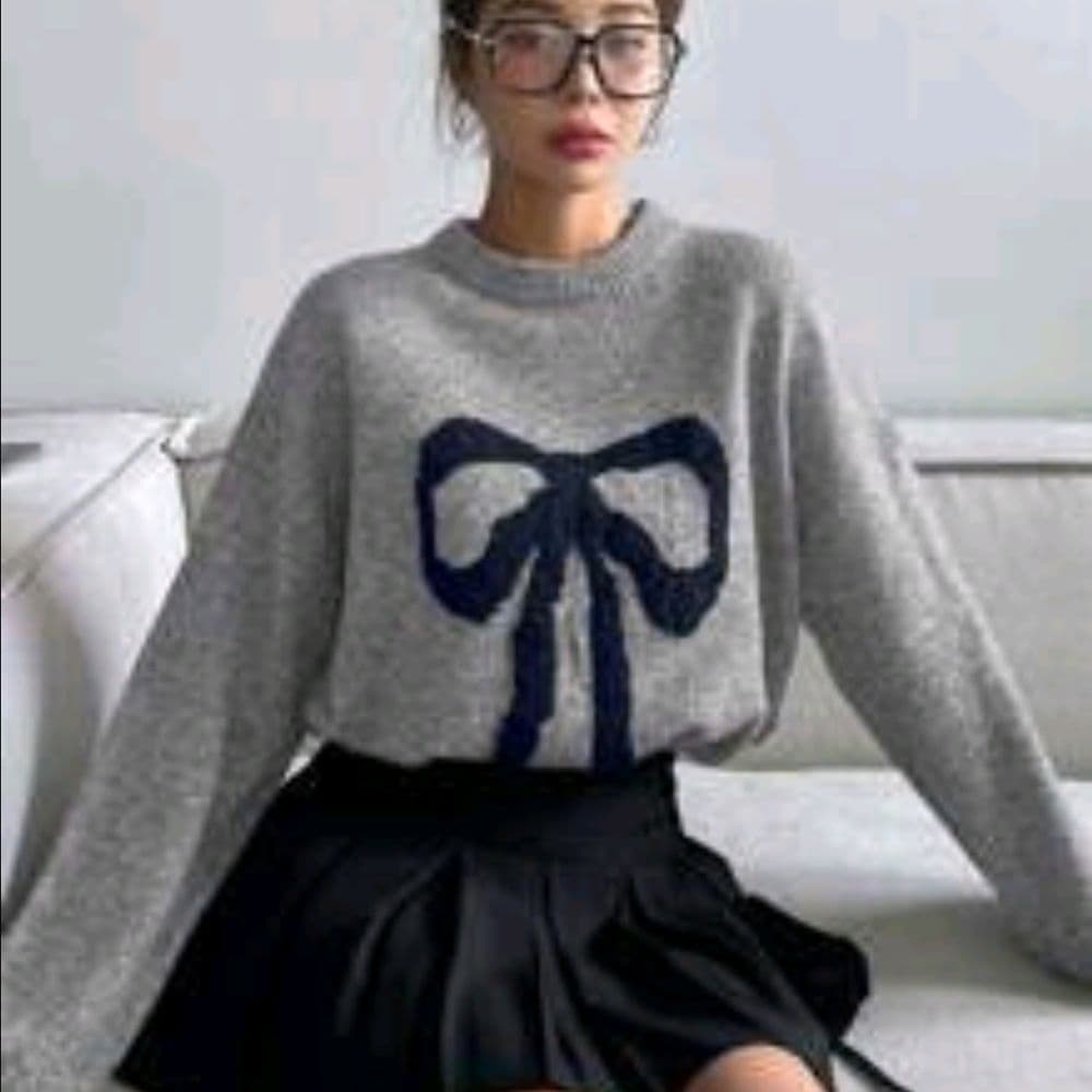DAZY Sweter holgado para mujer con lazo de ballet