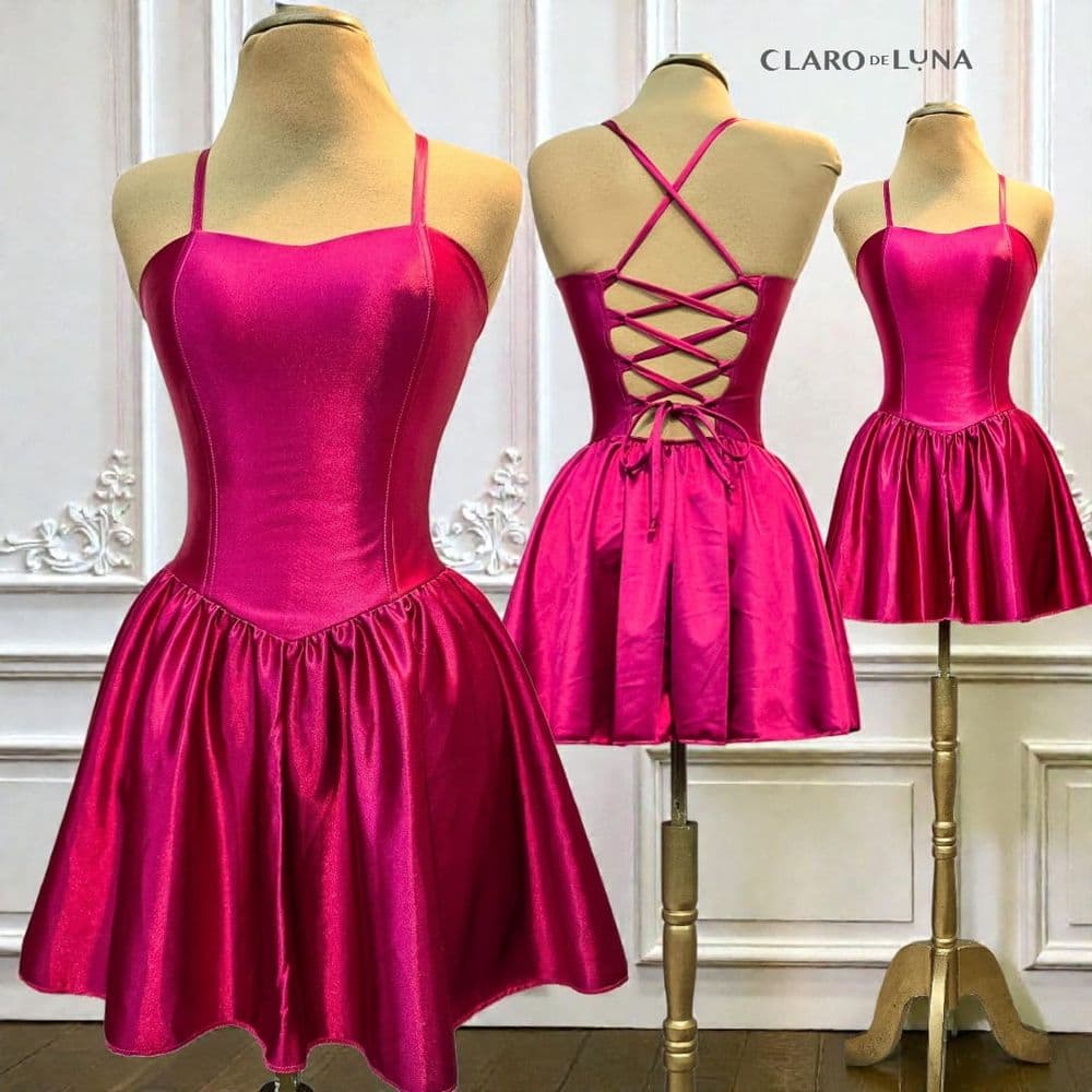 Vestido Corto Satinado Corset con Espalda Acordonada
