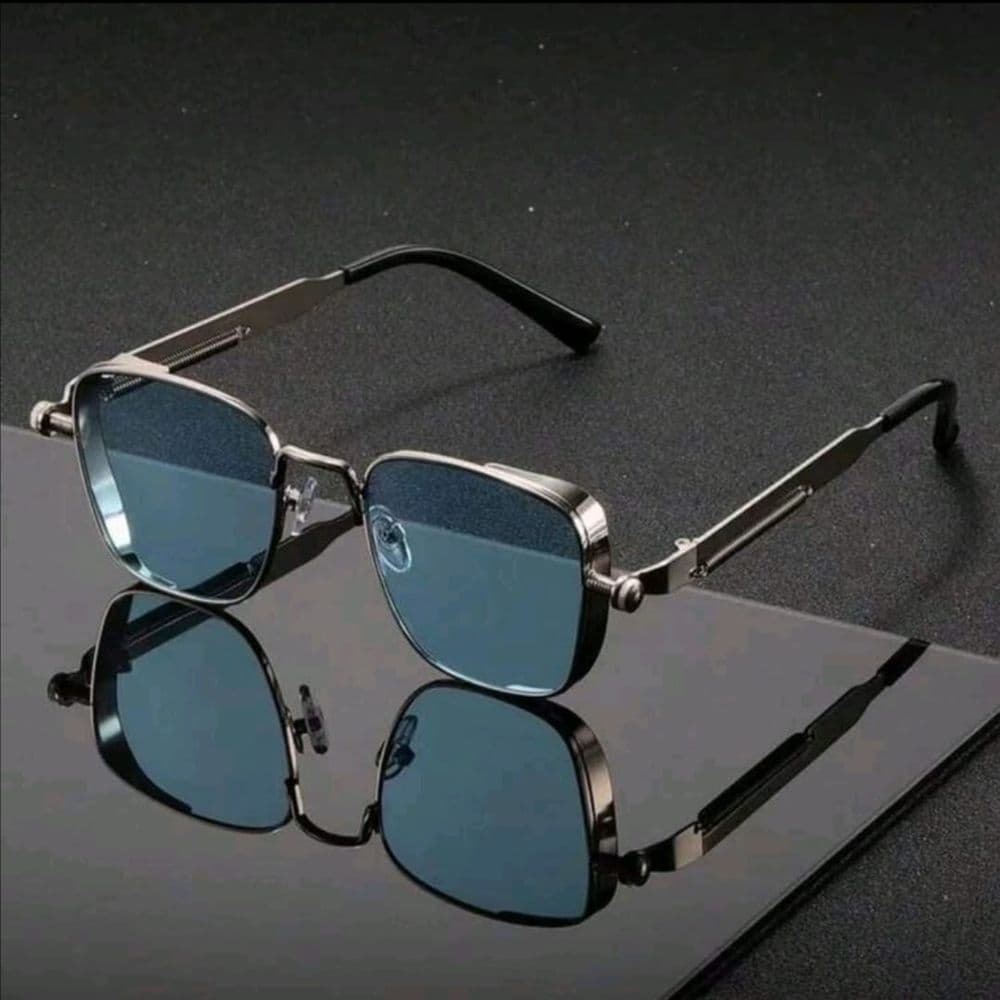 GAFAS STEAMPUNK CUADRADAS AZUL Y PLATA