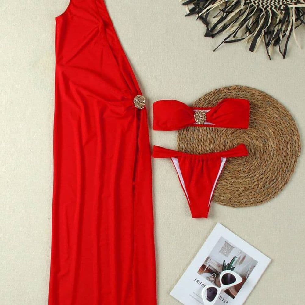 Bikini rojo con pareo