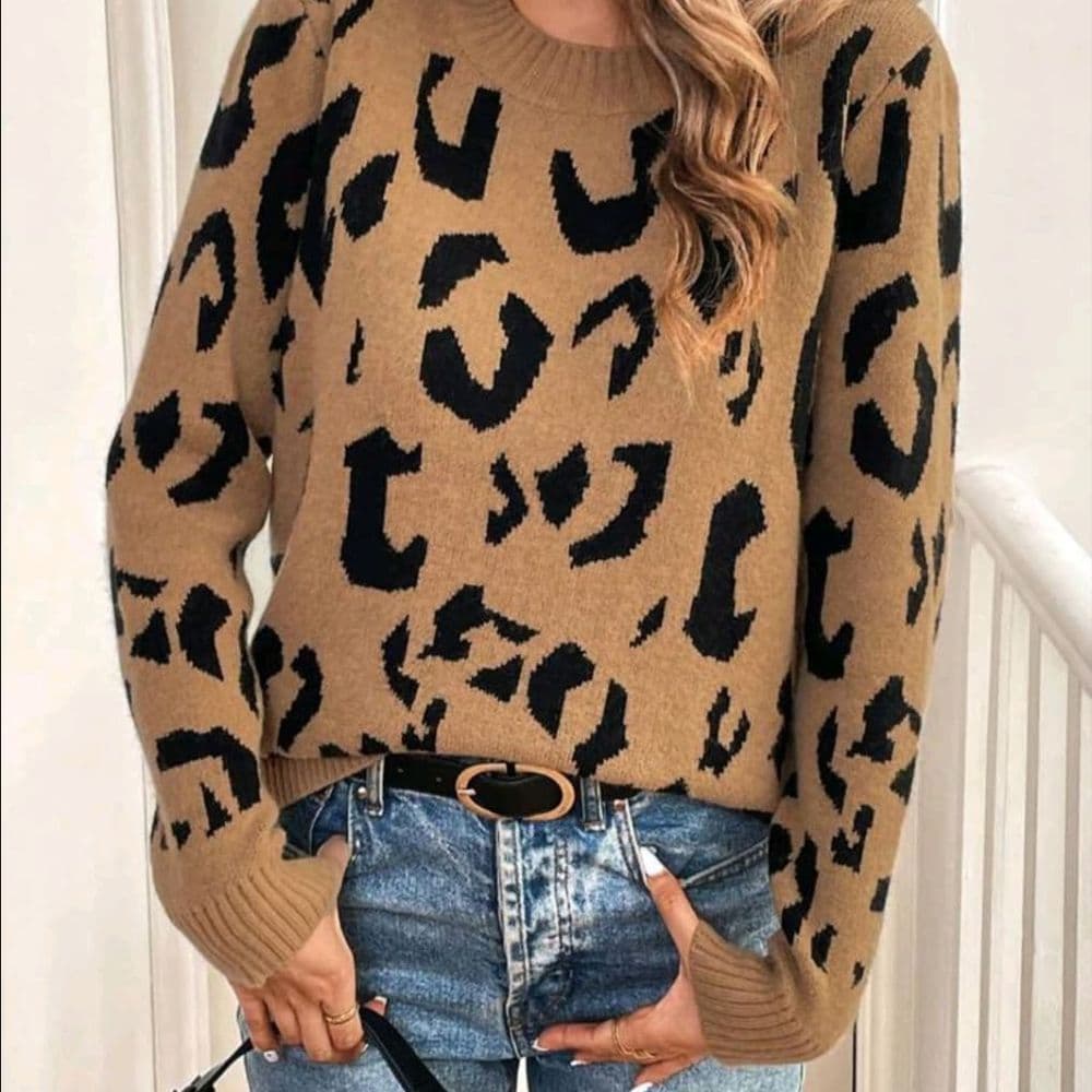 SHEIN LUNE SWETER tejido con estampado de leopardo