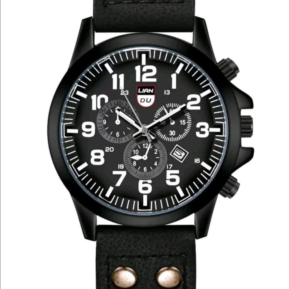SET DE RELOJ EN CUERO PU NEGRO CON PULSERAS
