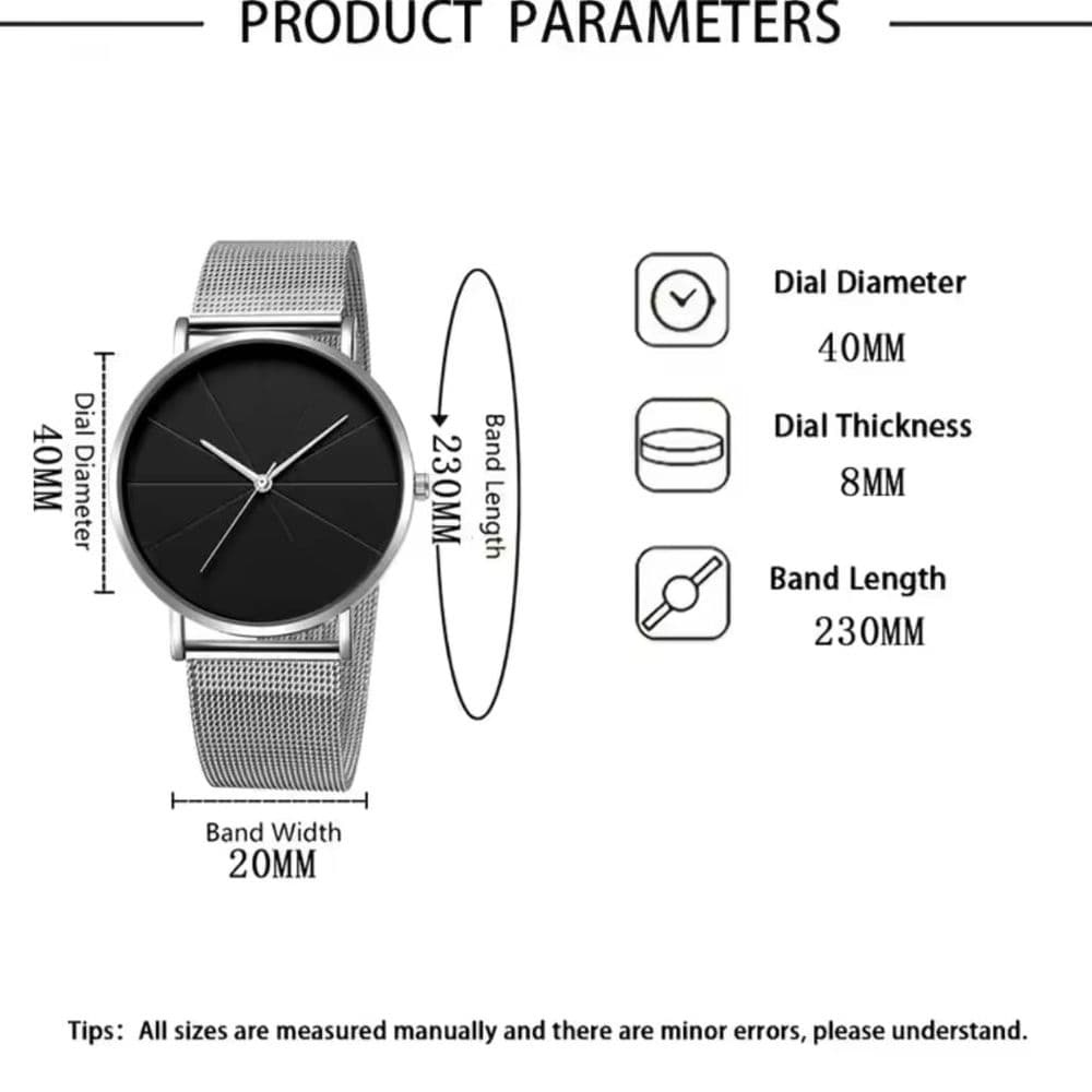 SET DE RELOJ PLATEADO Y NEGRO