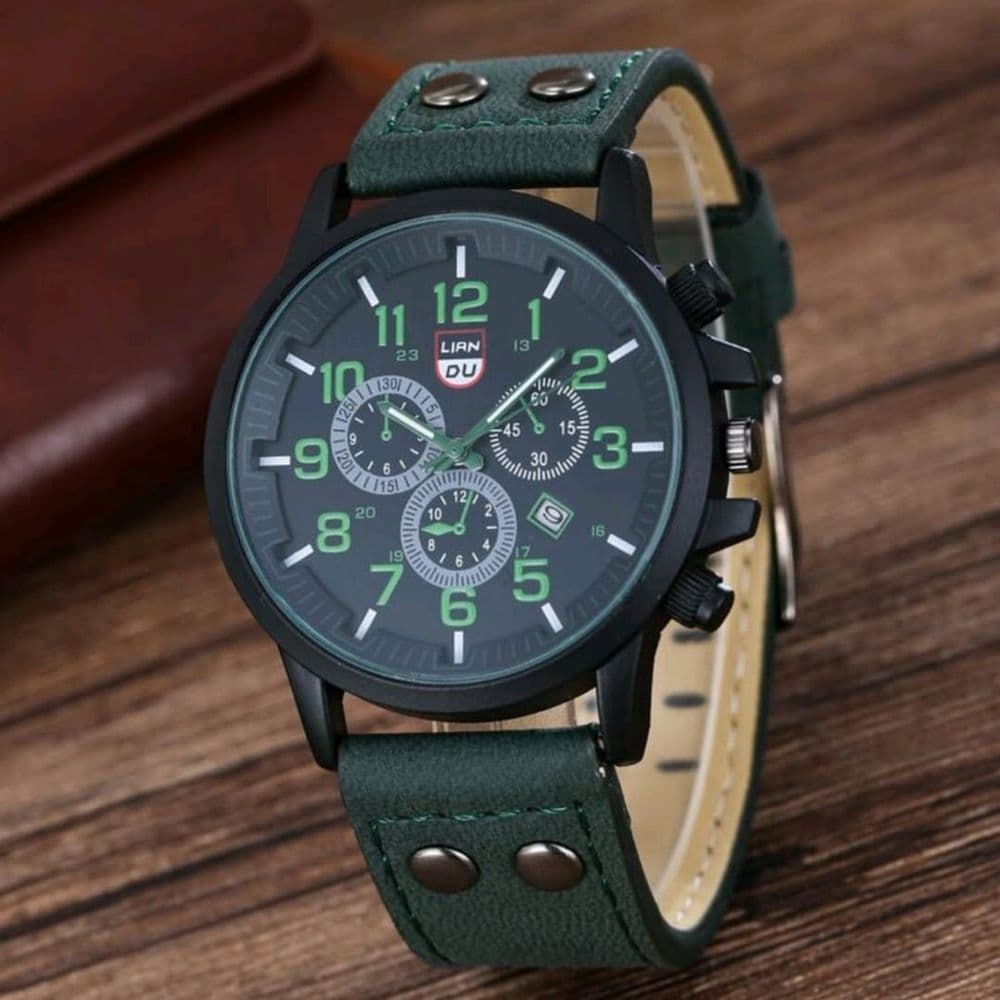 SET DE ROLOJ DE CUERO PU VERDE CON PULSERAS