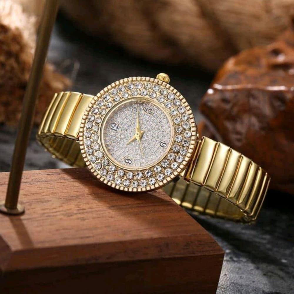 RELOJ ACERO INOX MALLA ELASTICA Y PIEDRAS