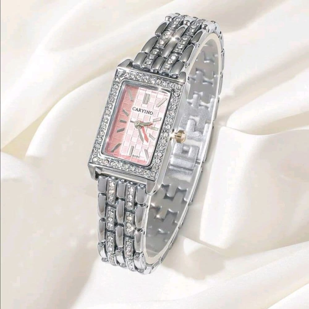 RELOJ CARYINO ACERO INOXIDABLE PLATEADO FONDO ROSA
