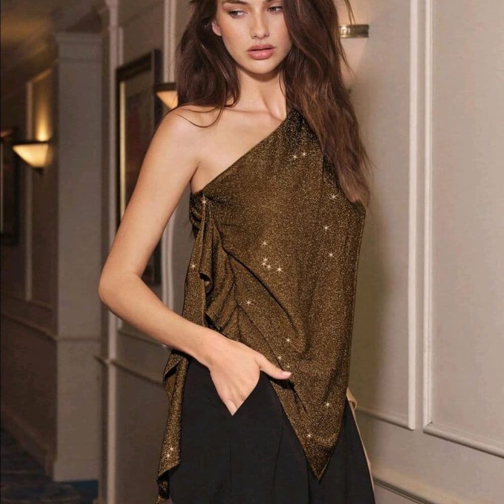 BLUSA BRILLOSA COLOR COBRE TALLE M
