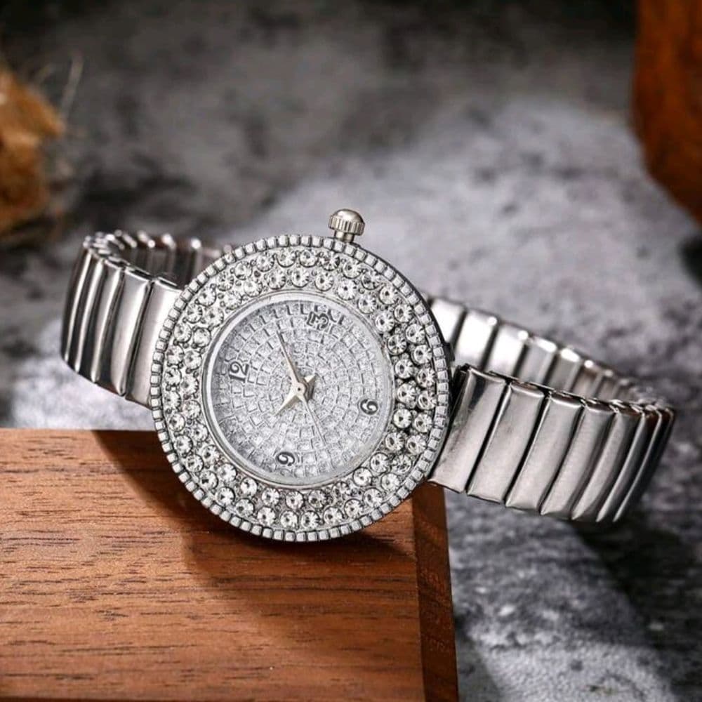 RELOJ ACERO INOX MALLA ELASTICA Y PIEDRAS