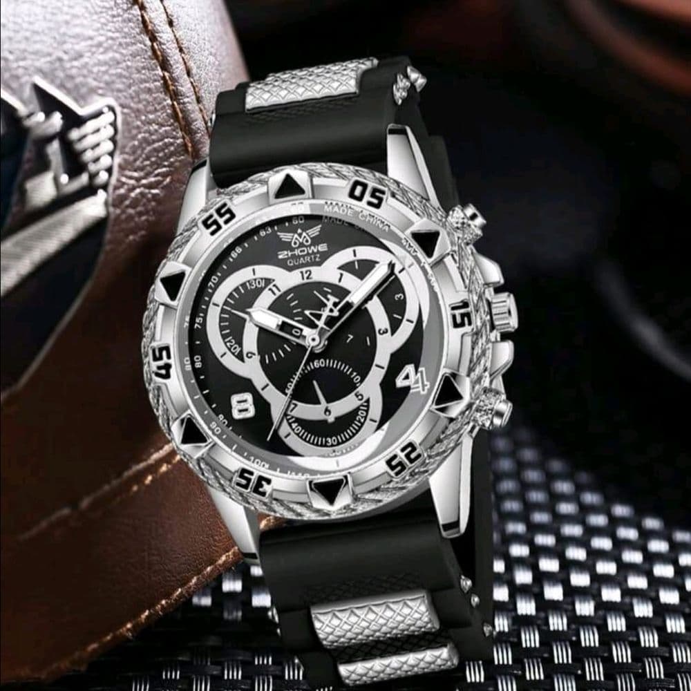 RELOJ ZHOWE CORREA NEGRO Y PLATA FONDO NEGRO