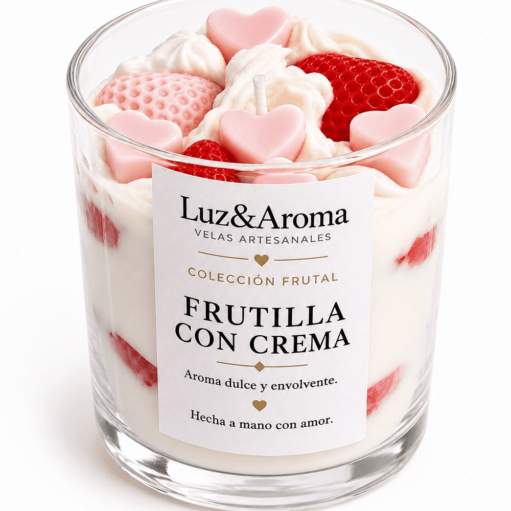 Vela tipo postre-frutilla con crema