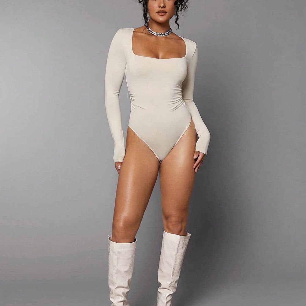 Body Mangas Largas Escote Cuadrado Serena Beige