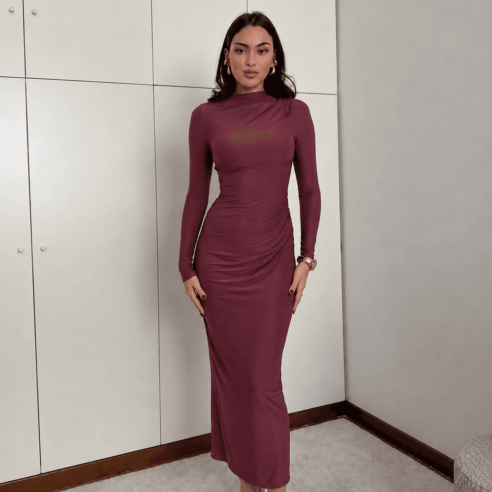 Vestido manga larga color bordó talla M